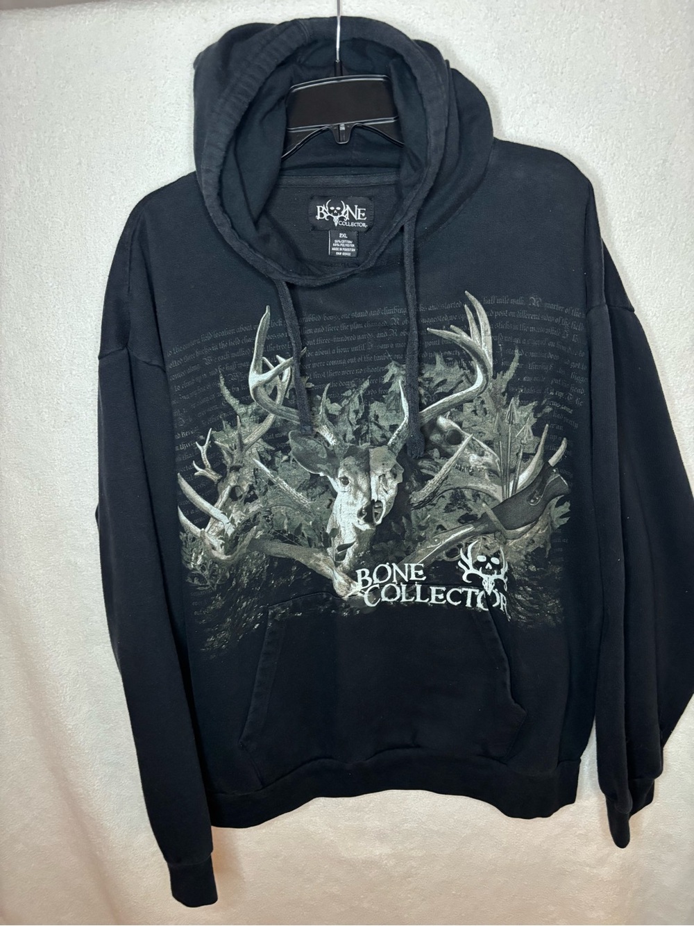 Bone Collector Men's Black Fleece Pullover Hoodie Deer Graphic Pockets 2XL
